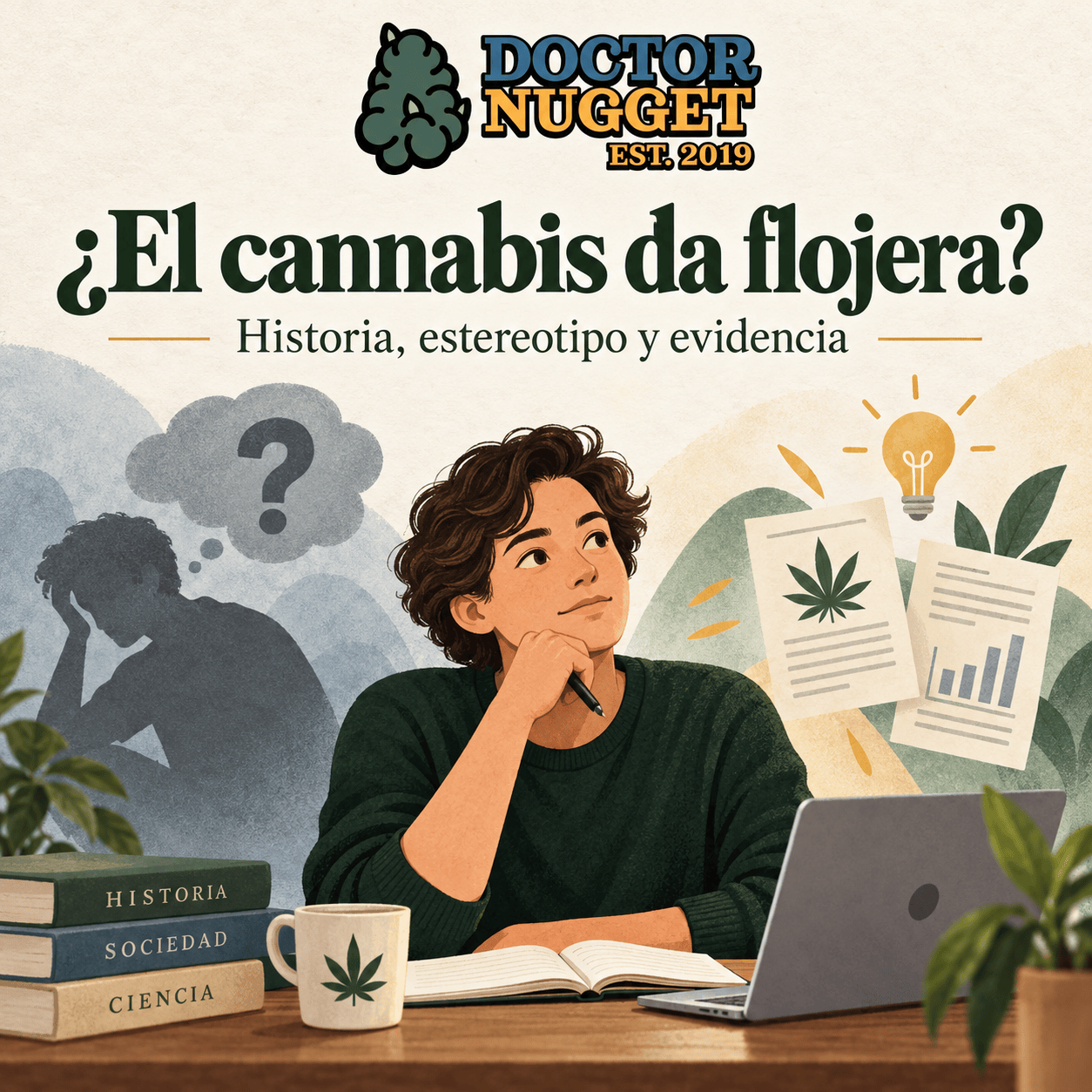 Ilustración editorial sobre cannabis, motivación y el estereotipo de la flojera