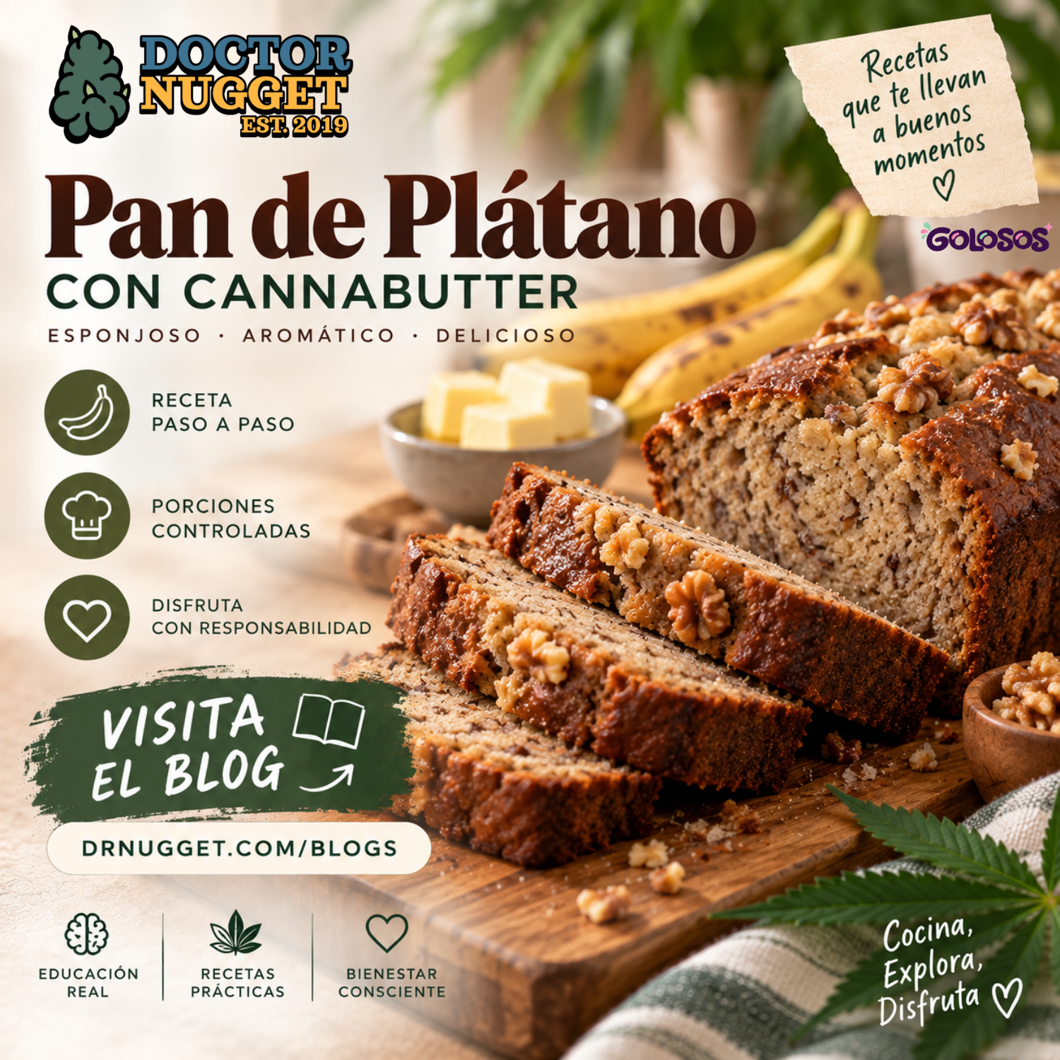 Pan de plátano con cannabutter, receta ilustrada de Dr. Nugget