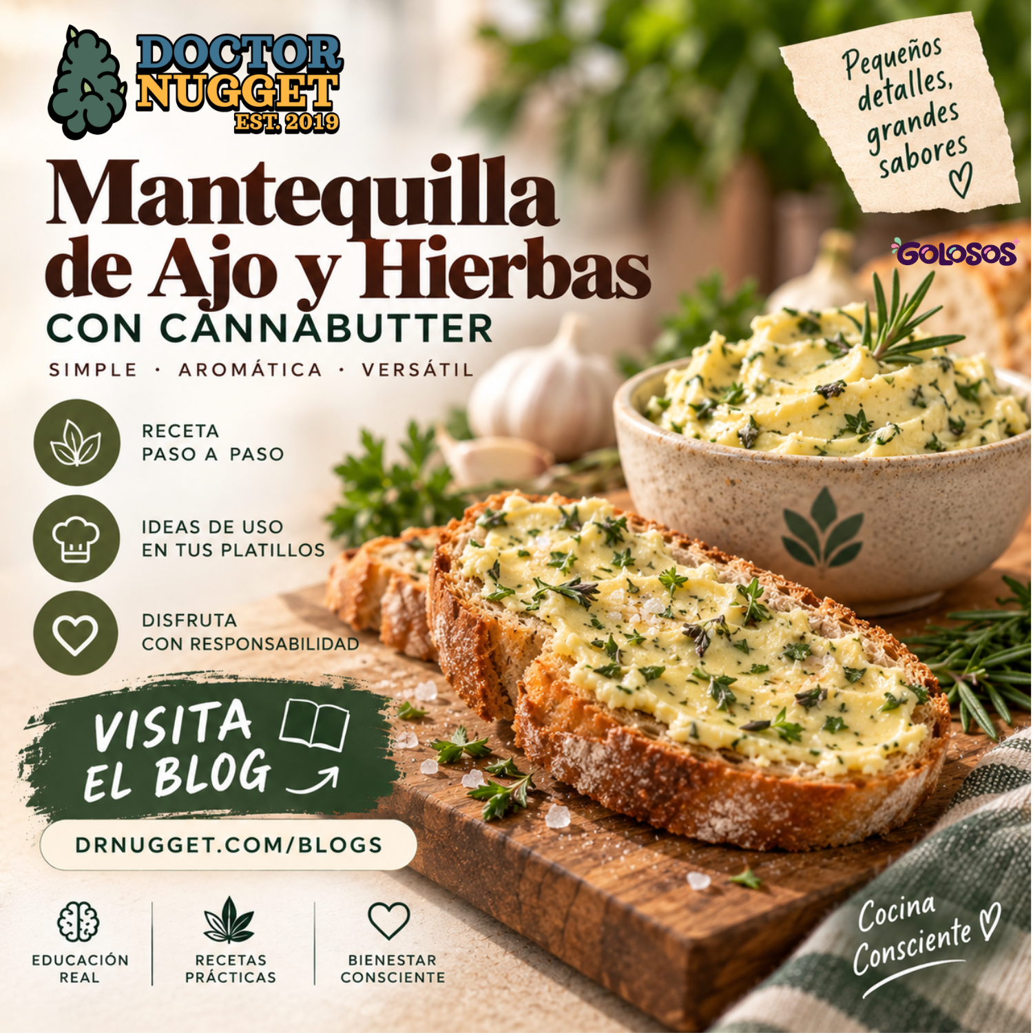 Mantequilla de ajo y hierbas con cannabutter, receta ilustrada de Dr. Nugget