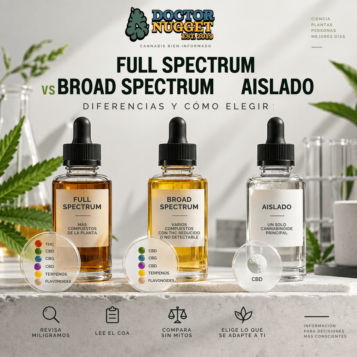 Full spectrum vs broad spectrum vs aislado: diferencias y cómo elegir